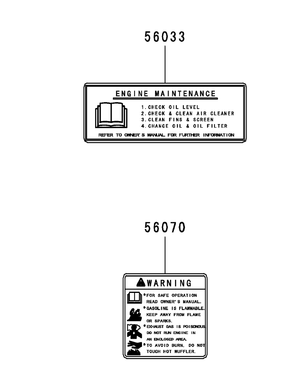 Kawasaki Fr730v-As05 Engine Labels Diagram and Parts List for Z-FORCELZ54 (17AIDAGC-17AIDAGC010)(2014) Cub Cadet Lawn Tractor